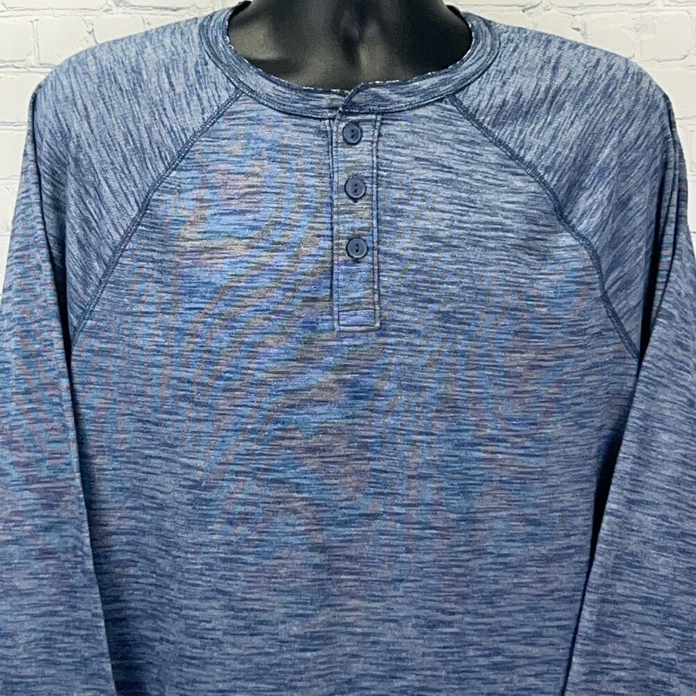 Urban Pipeline Henley T Shirt Mens XL X-Large Blue Space Dye Stripes Long Sleeve